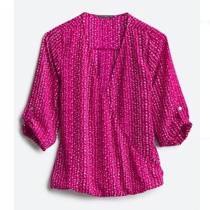 Beacon Surplice Roll-tab High-Low Blouse, Size S